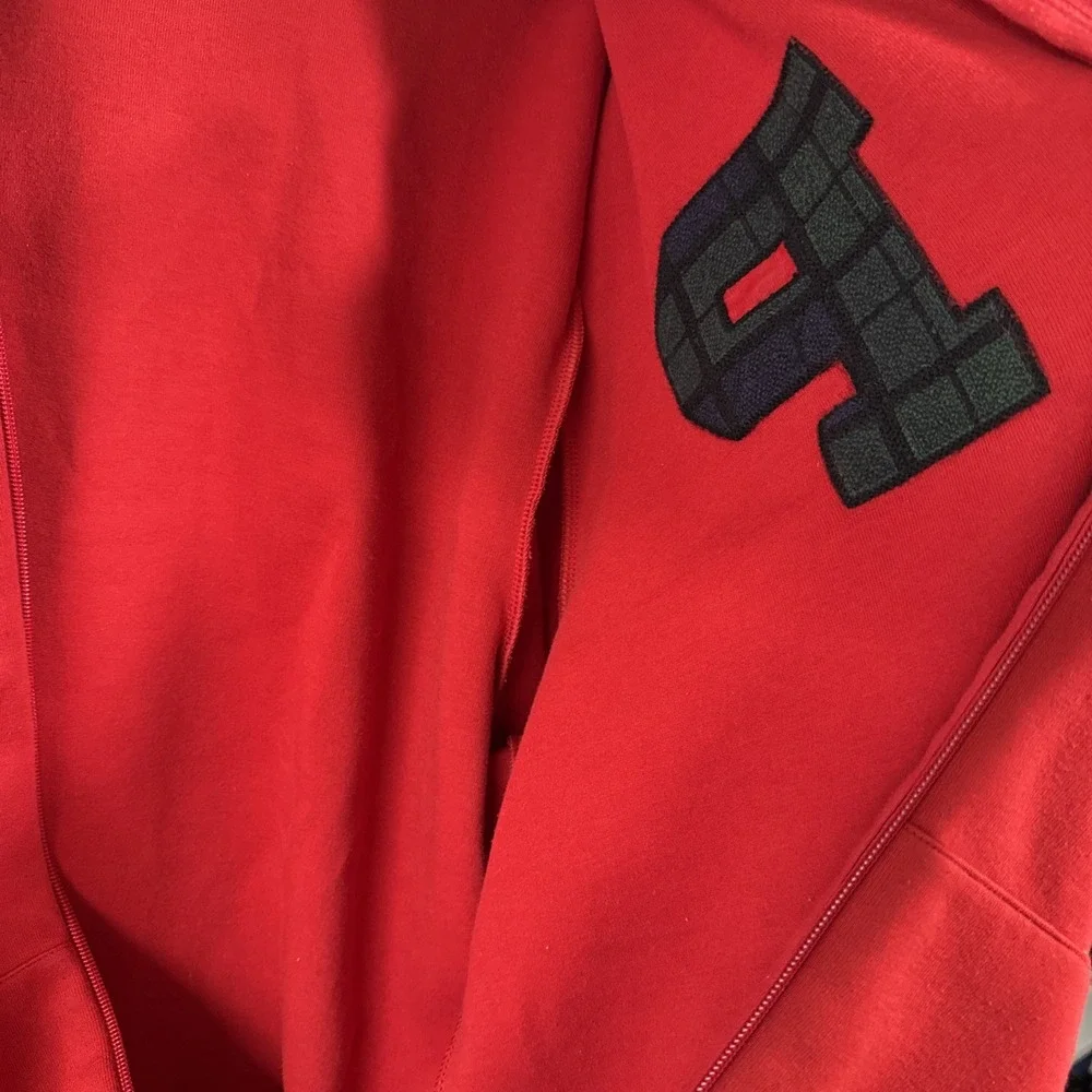 POLO RALPH LAUREN CHENILLE BLACKWATCH P PATCH XL FULL ZIP HOODIE RED Varsity